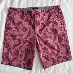 Ted Baker Men’s Tonal Floral Printed Shorts 33R Cotton Maroon Red Chino